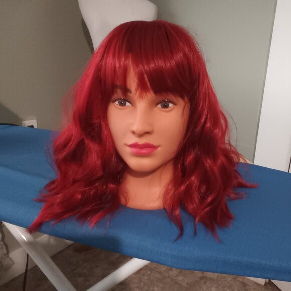 Mixed Red Wine Wavy Bob Synthetic Wig with Bangs 14" - Picture 6 of 9